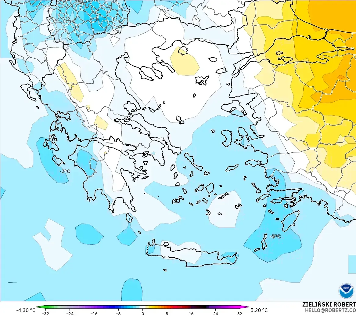 GFS model - Greece, Temperature at 850hPa Anomaly