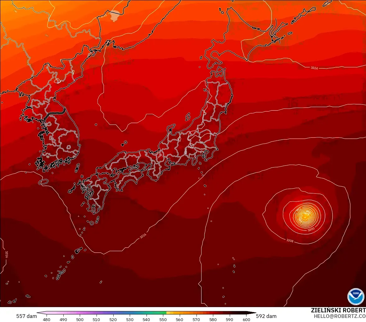 GFS model - Japan, Geopotential height at 500hPa