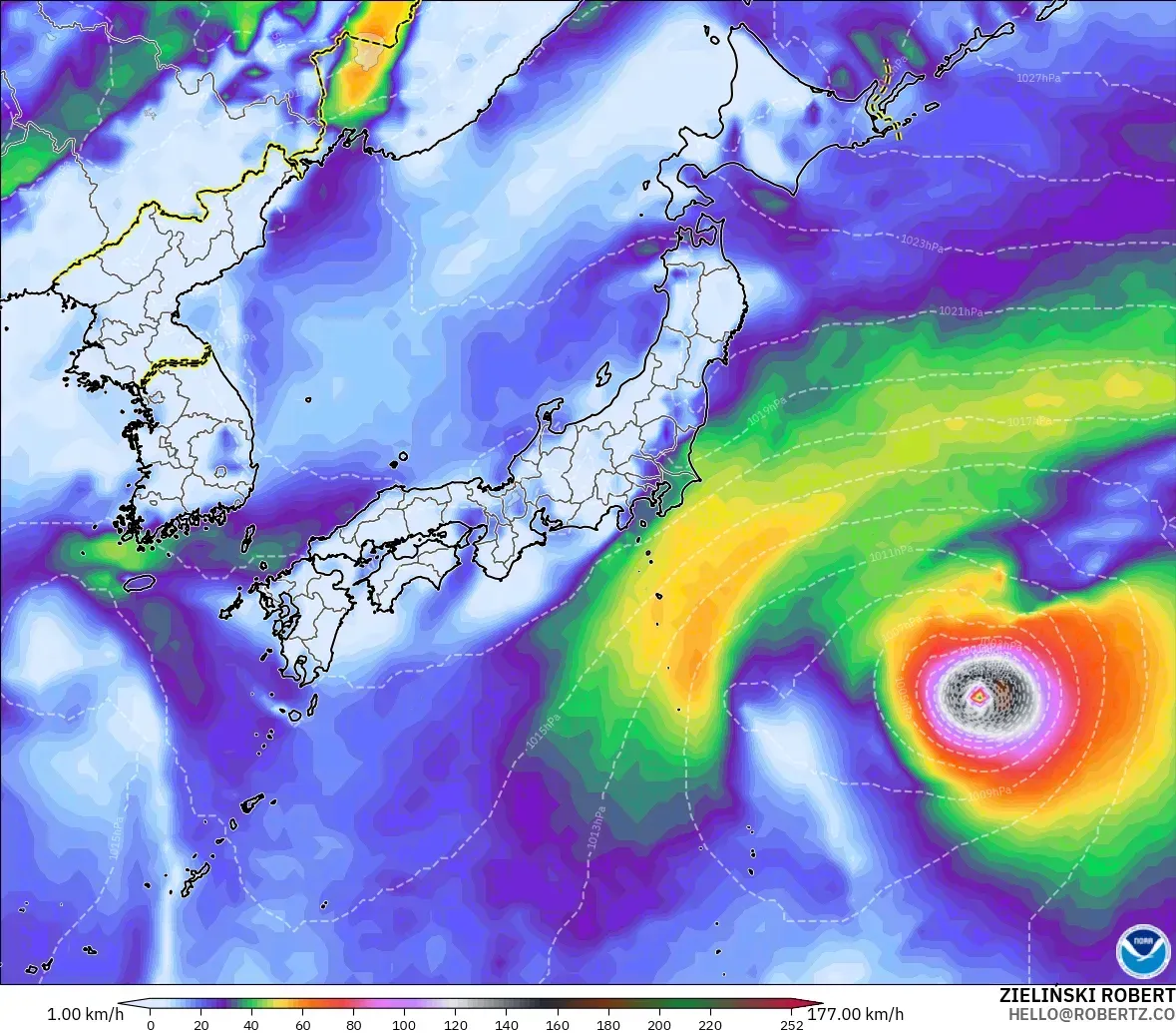 GFS model - Japan, Wind Gusts Peak