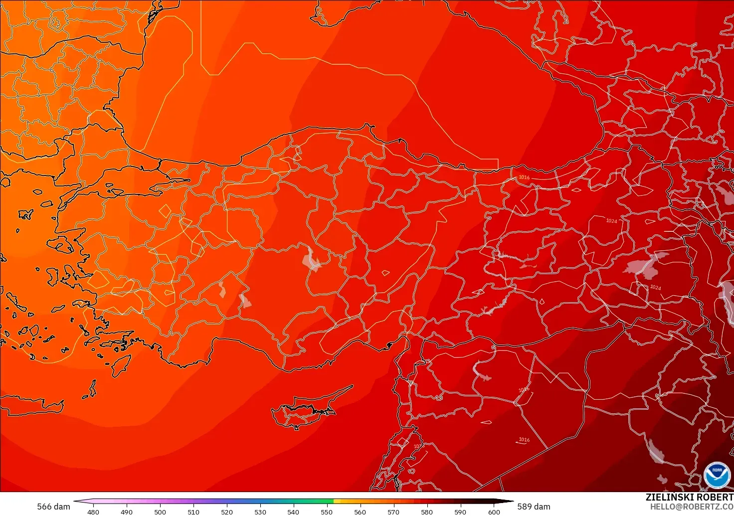 GFS model - Turkey, Geopotential height at 500hPa