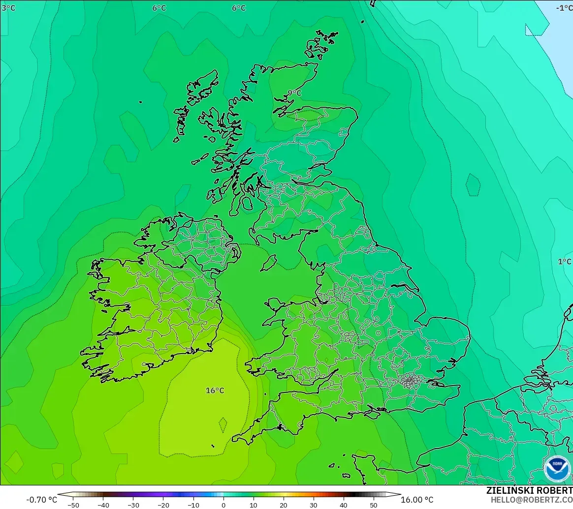 GFS model - United Kingdom, Temperature at 850hPa