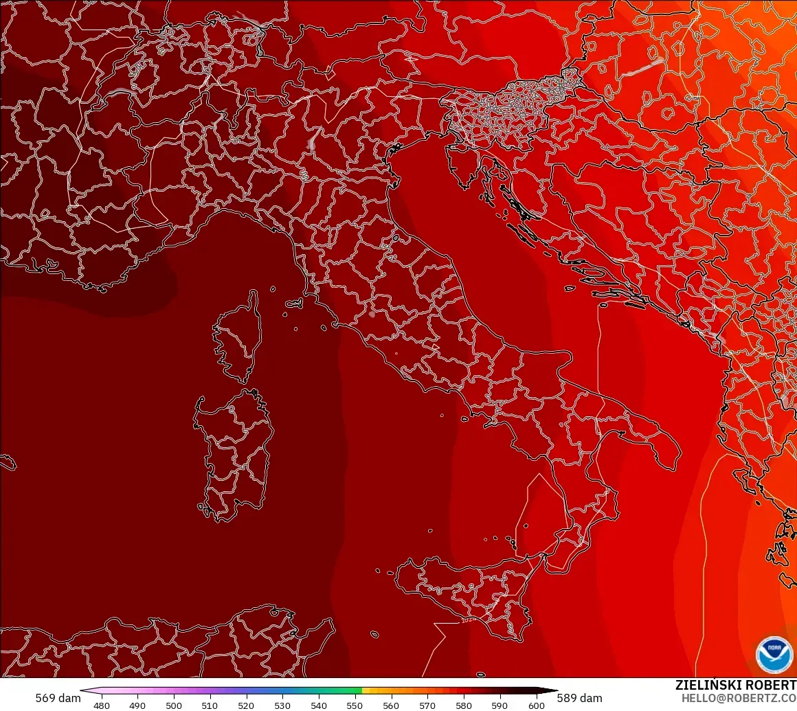 GFS model - Italy, Geopotential height at 500hPa