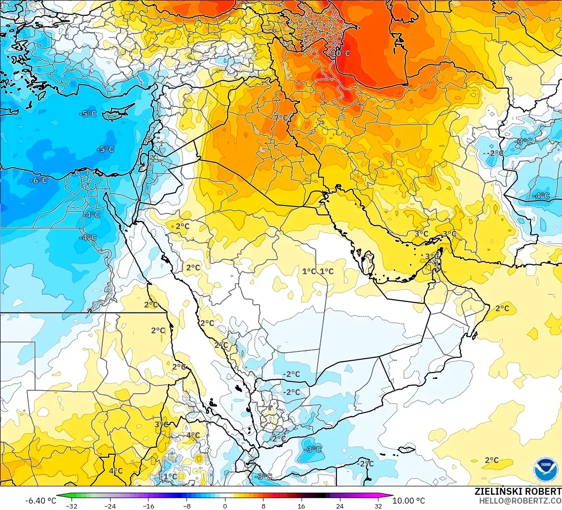 GFS model - Middle East, Temperature at 850hPa Anomaly