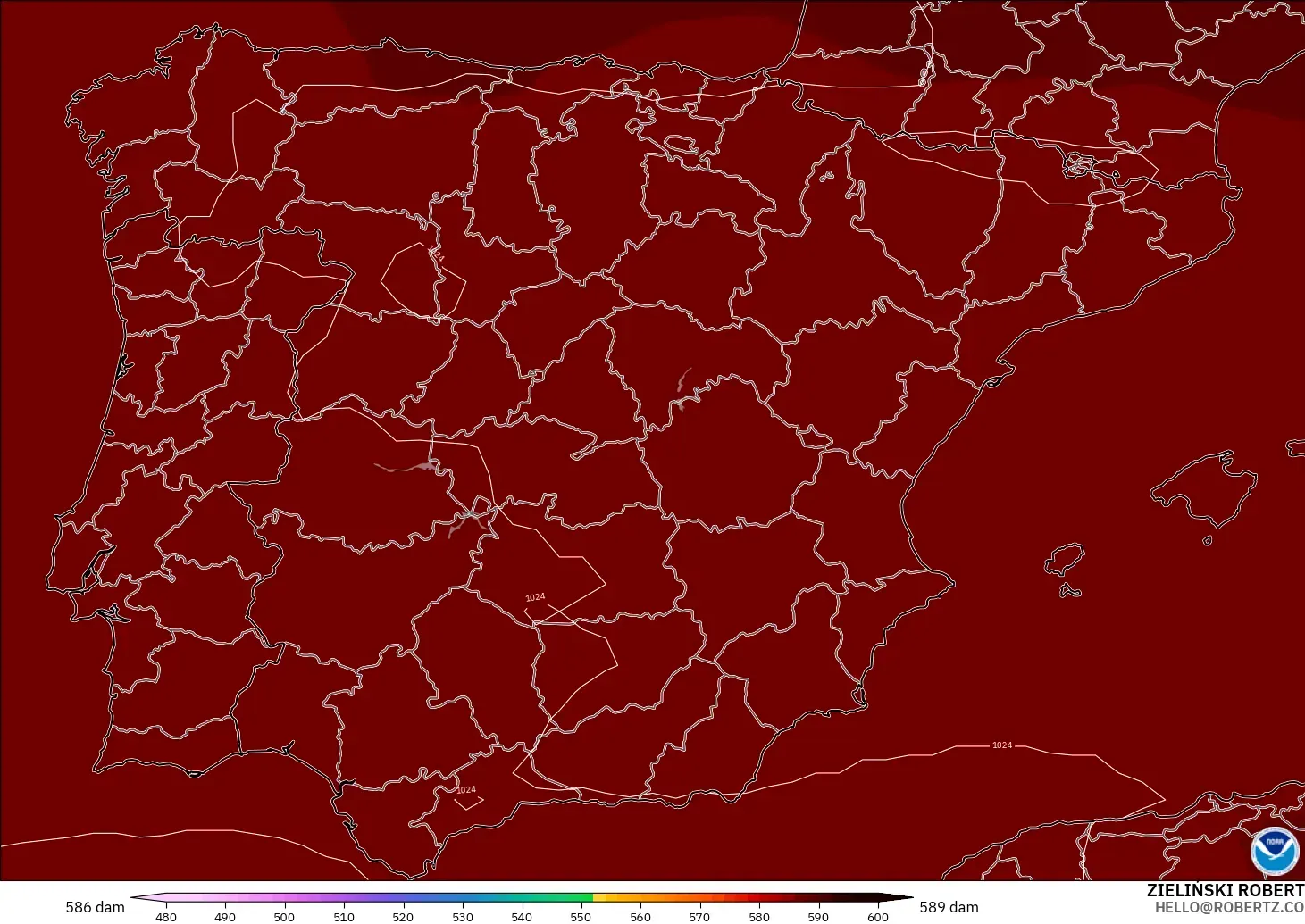 GFS model - Spain, Geopotential height at 500hPa