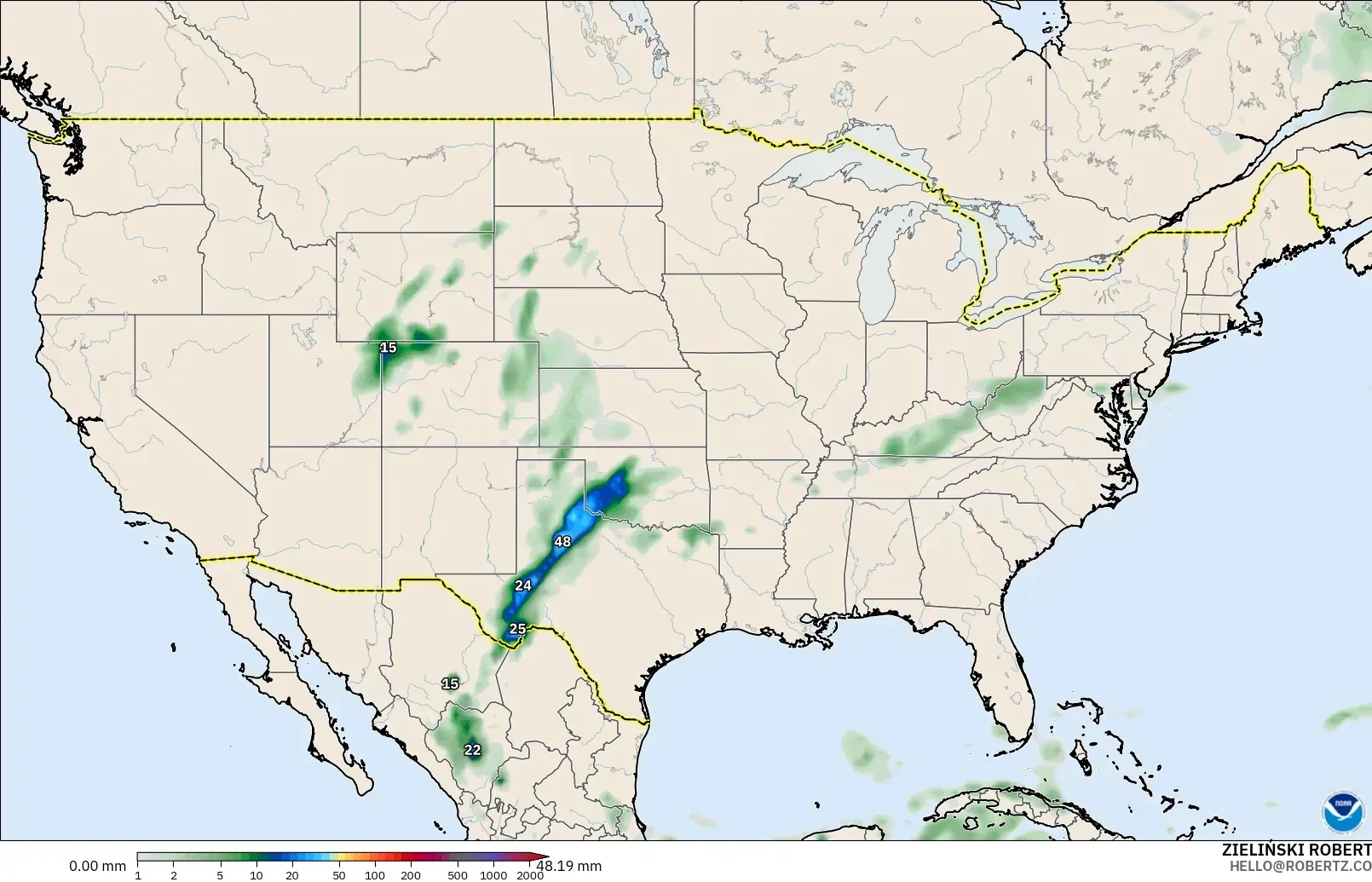 GFS model - United States, Precipitation Accumulation