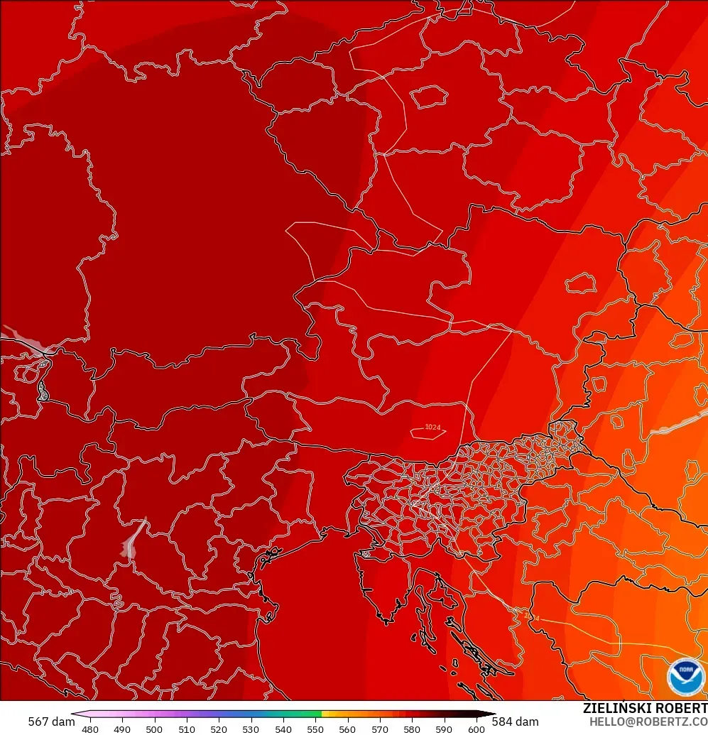 GFS model - Austria, Geopotential height at 500hPa