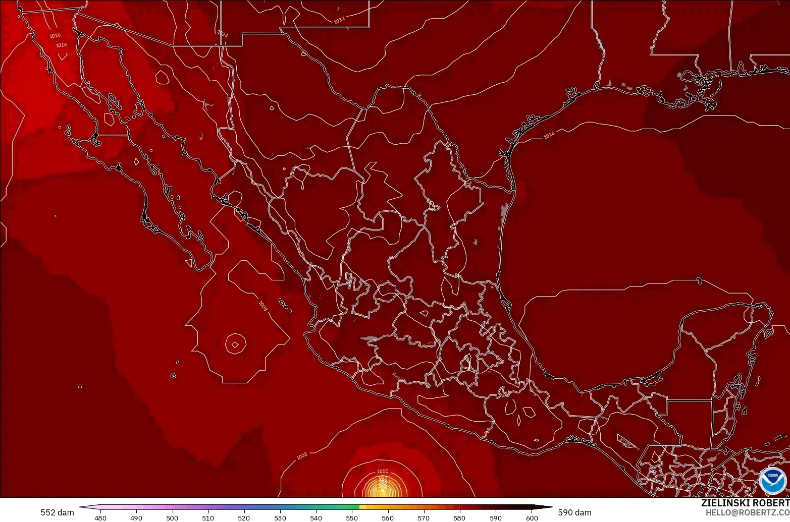 GFS model - Mexico, Geopotential height at 500hPa