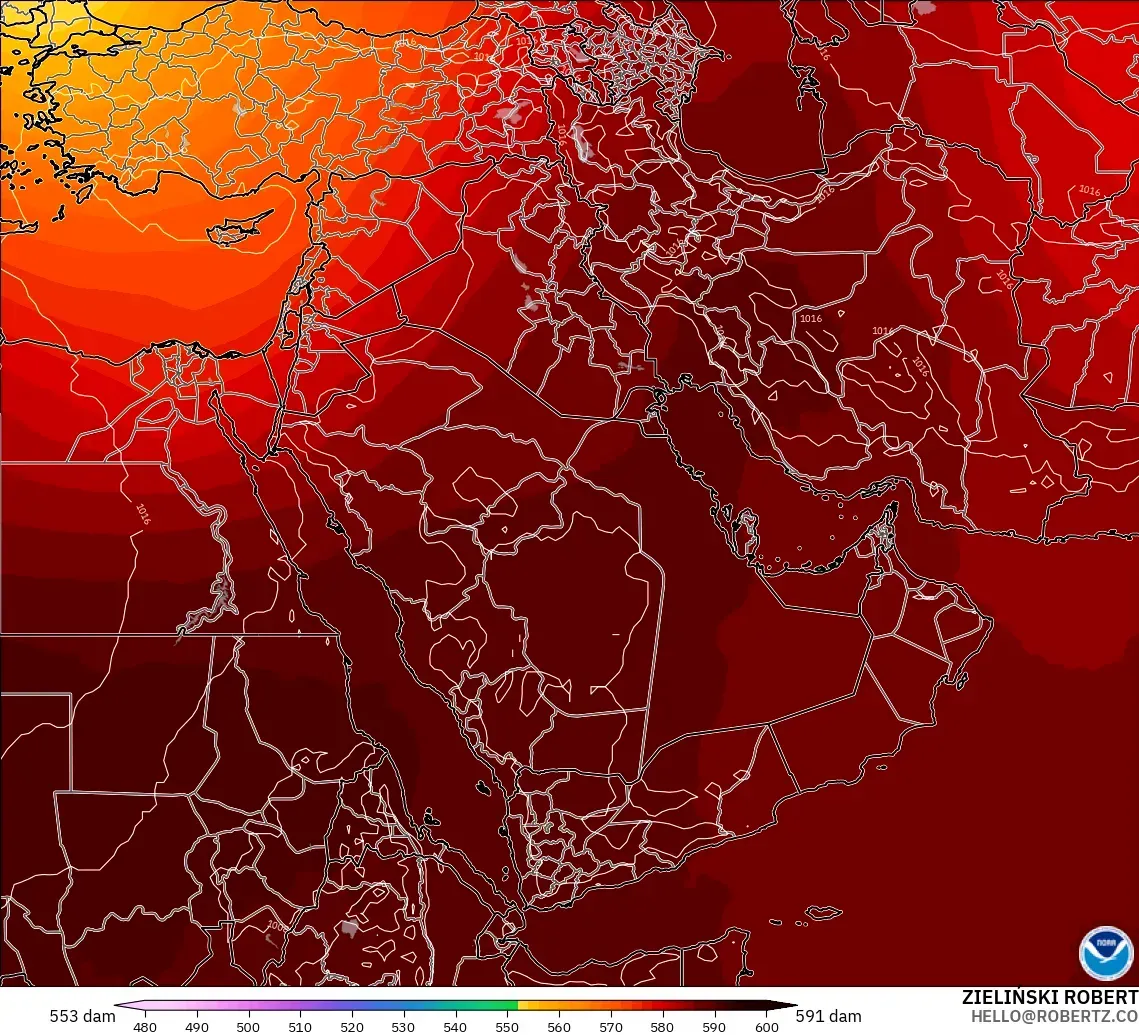 GFS model - Middle East, Geopotential height at 500hPa