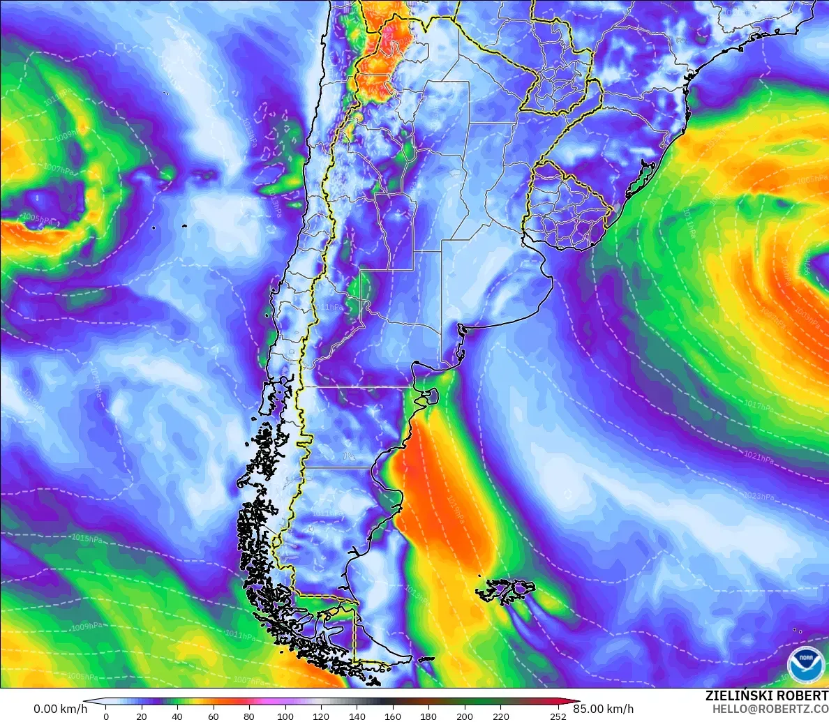 GFS model - Argentina, Wind Gusts