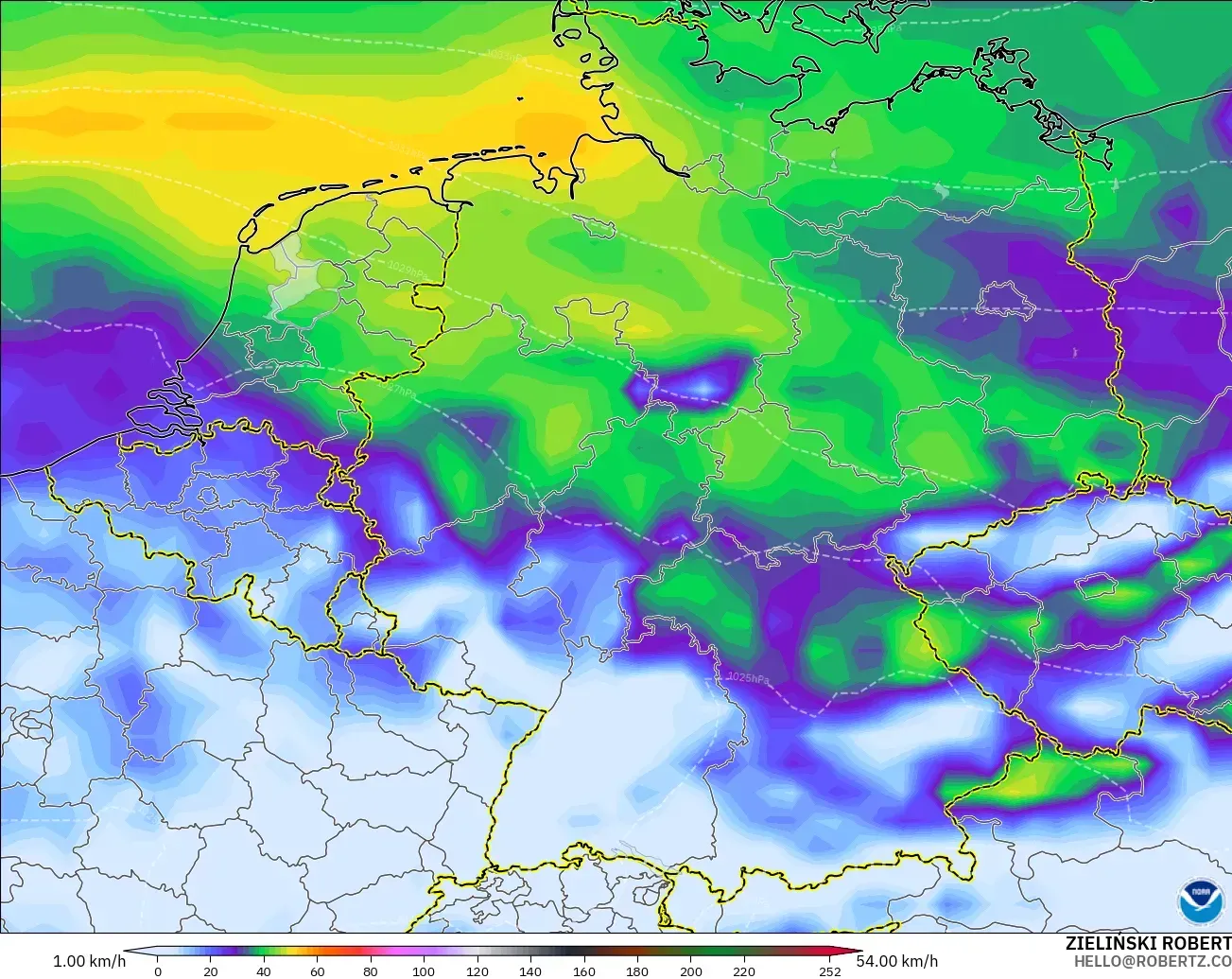 GFS model - Germany, Wind Gusts