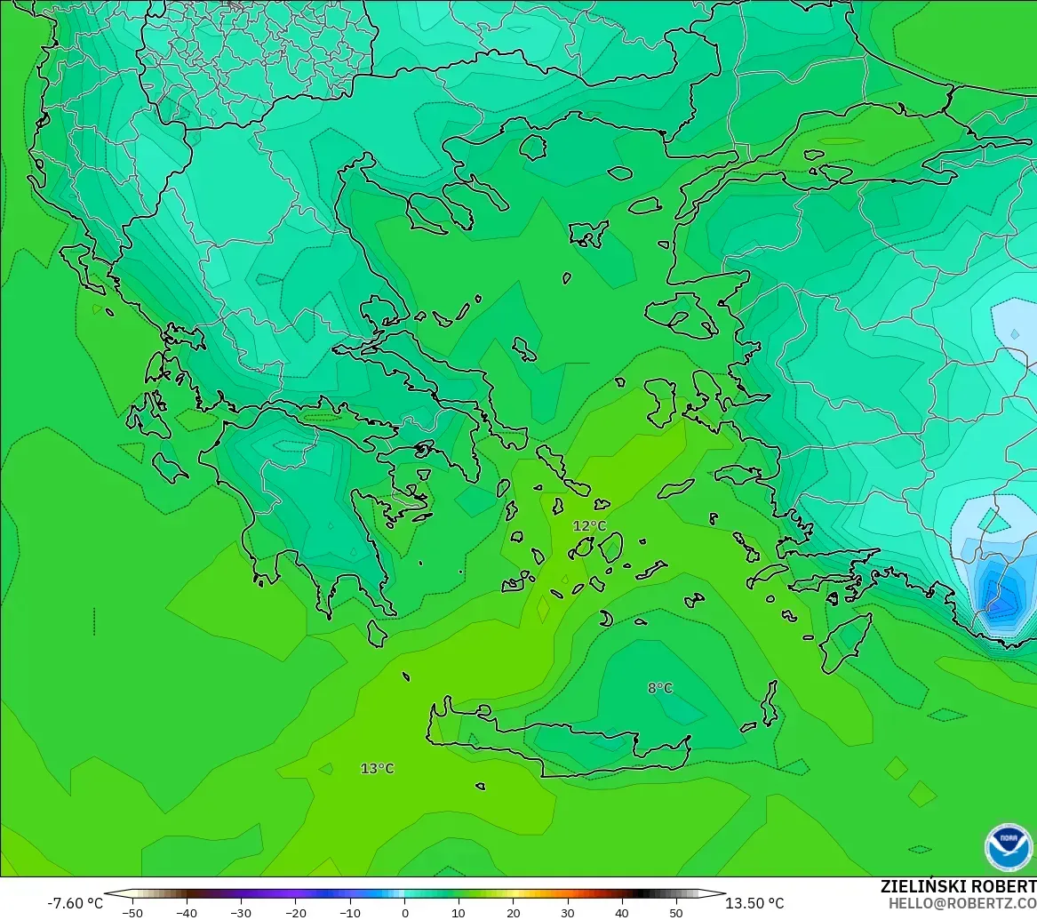 GFS model - Greece, Dewpoint at 2m