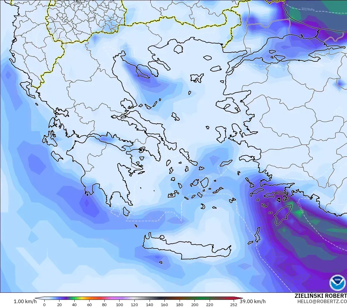 GFS model - Greece, Wind Gusts