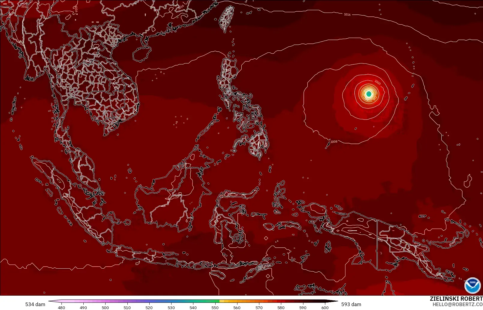 GFS model - South East Asia, Geopotential height at 500hPa