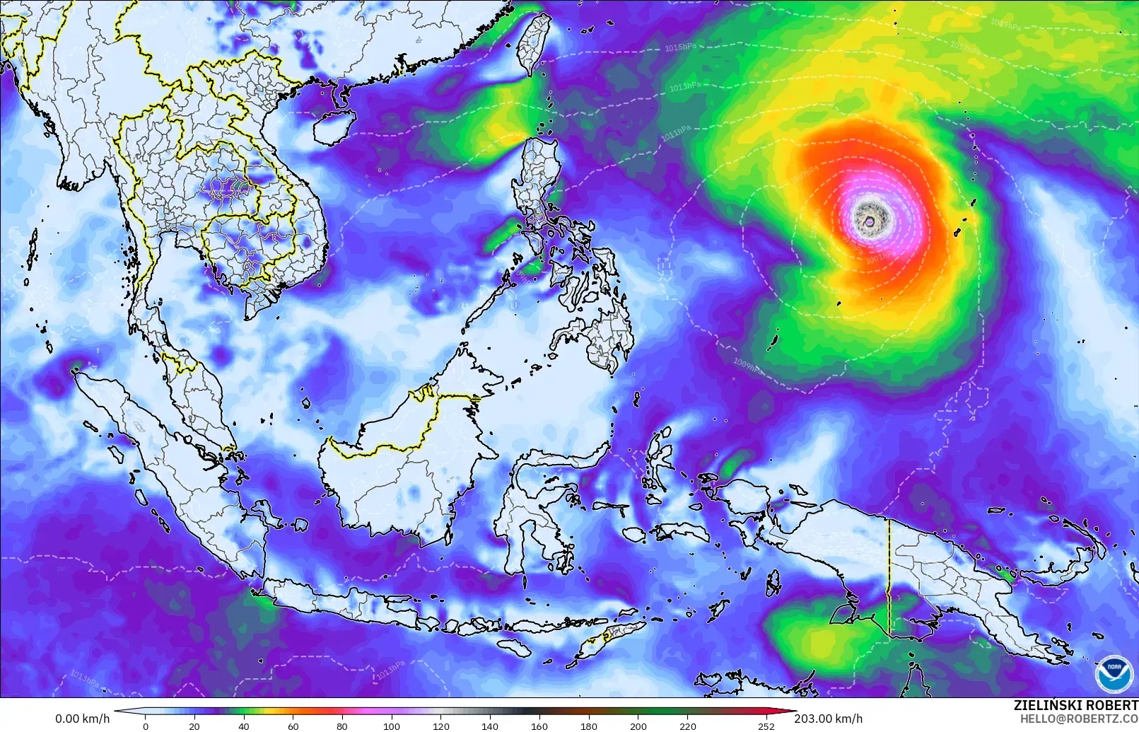 GFS model - South East Asia, Wind Gusts