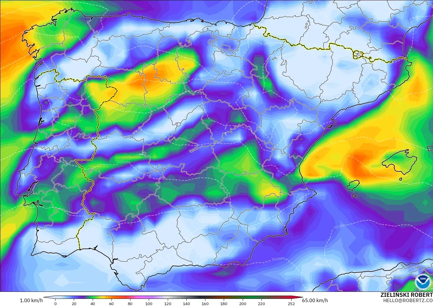 GFS model - Spain, Wind Gusts