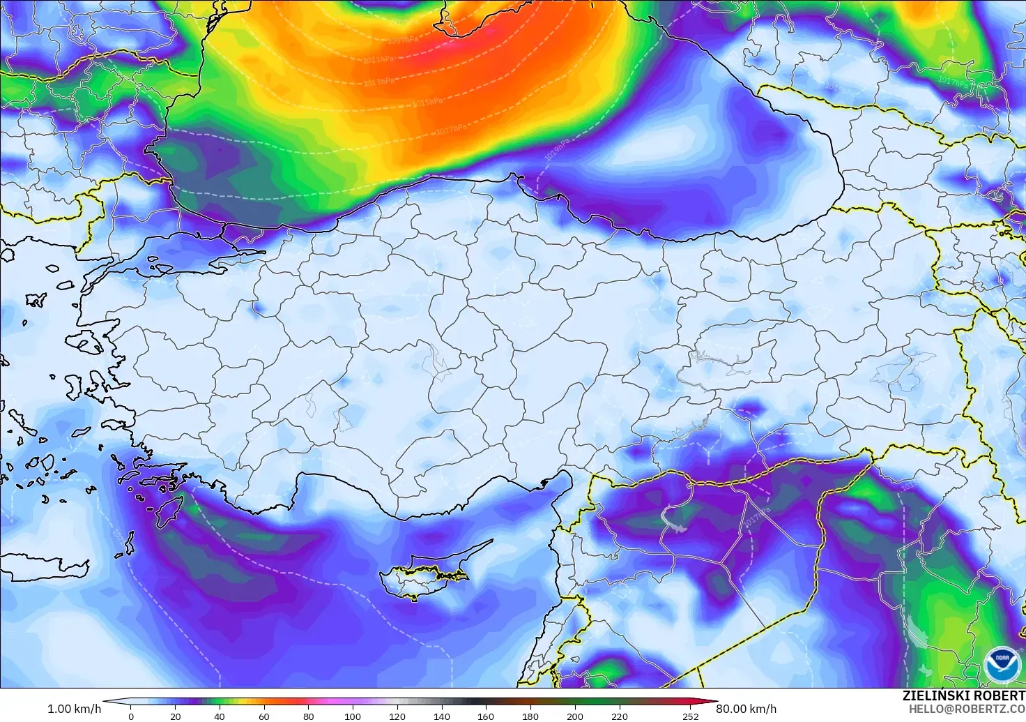 GFS model - Turkey, Wind Gusts