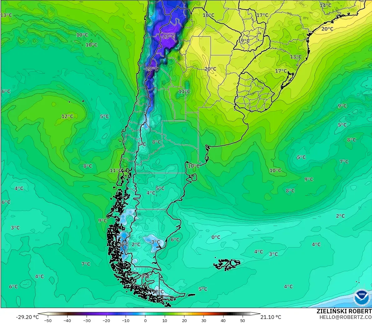 GFS model - Argentina, Dewpoint at 2m