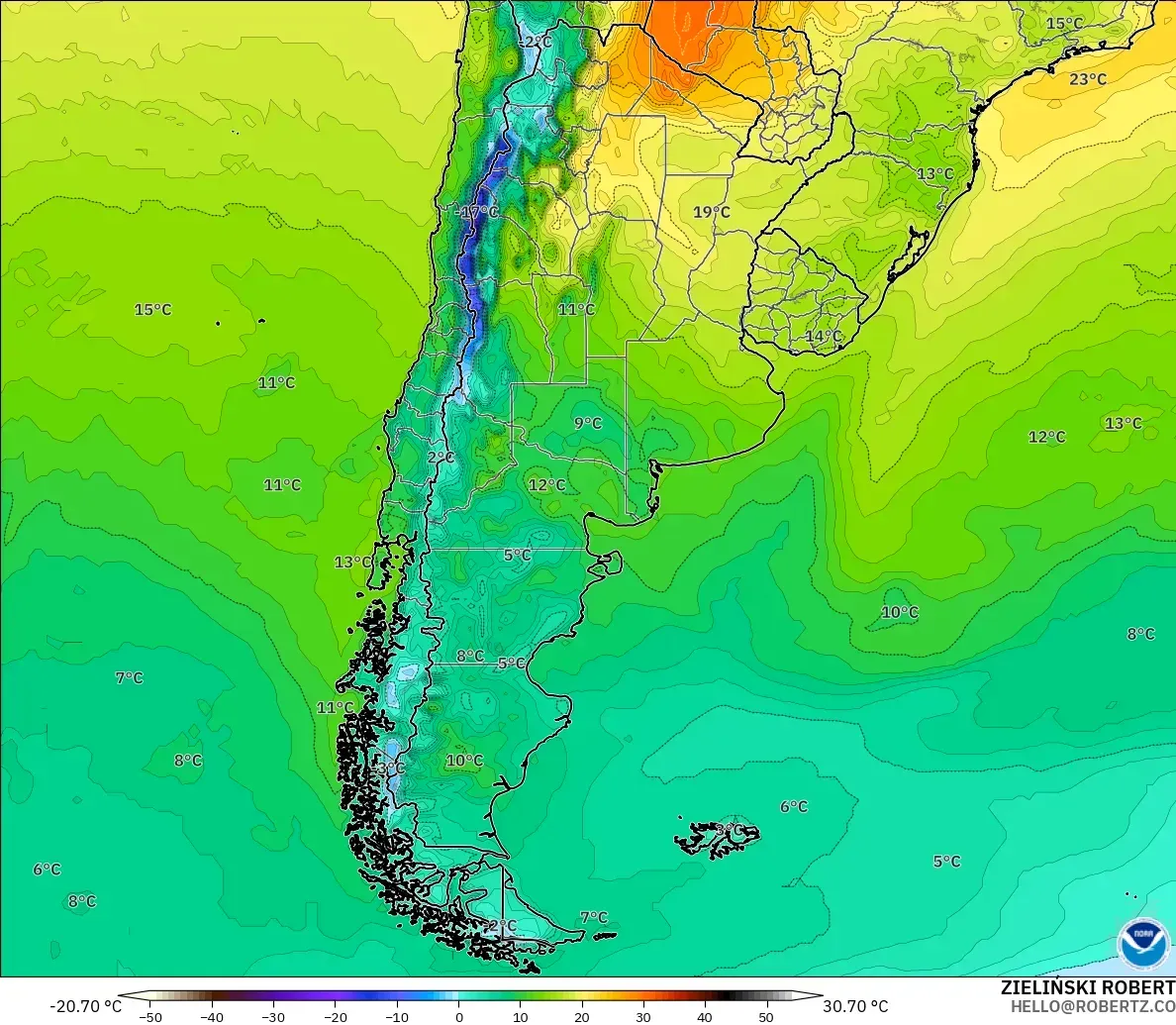 GFS model - Argentina, Temperature at 2m