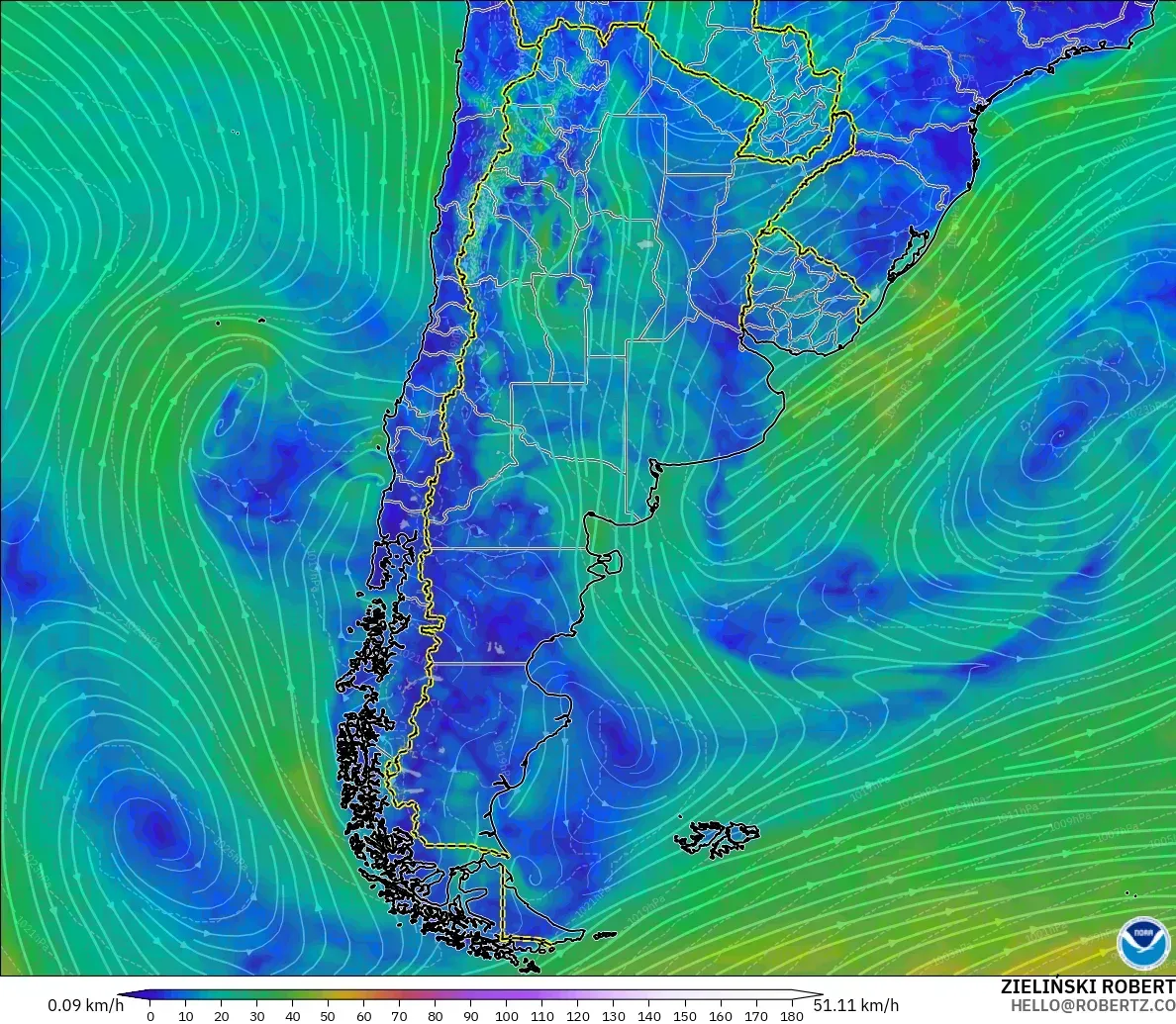 GFS model - Argentina, Wind at 10m
