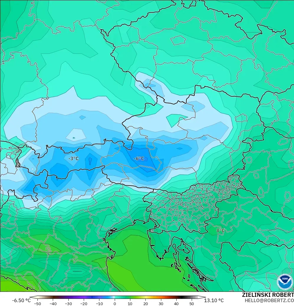 GFS model - Austria, Dewpoint at 2m