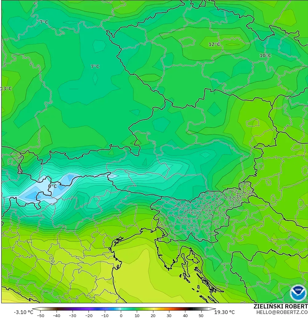GFS model - Austria, Temperature at 2m