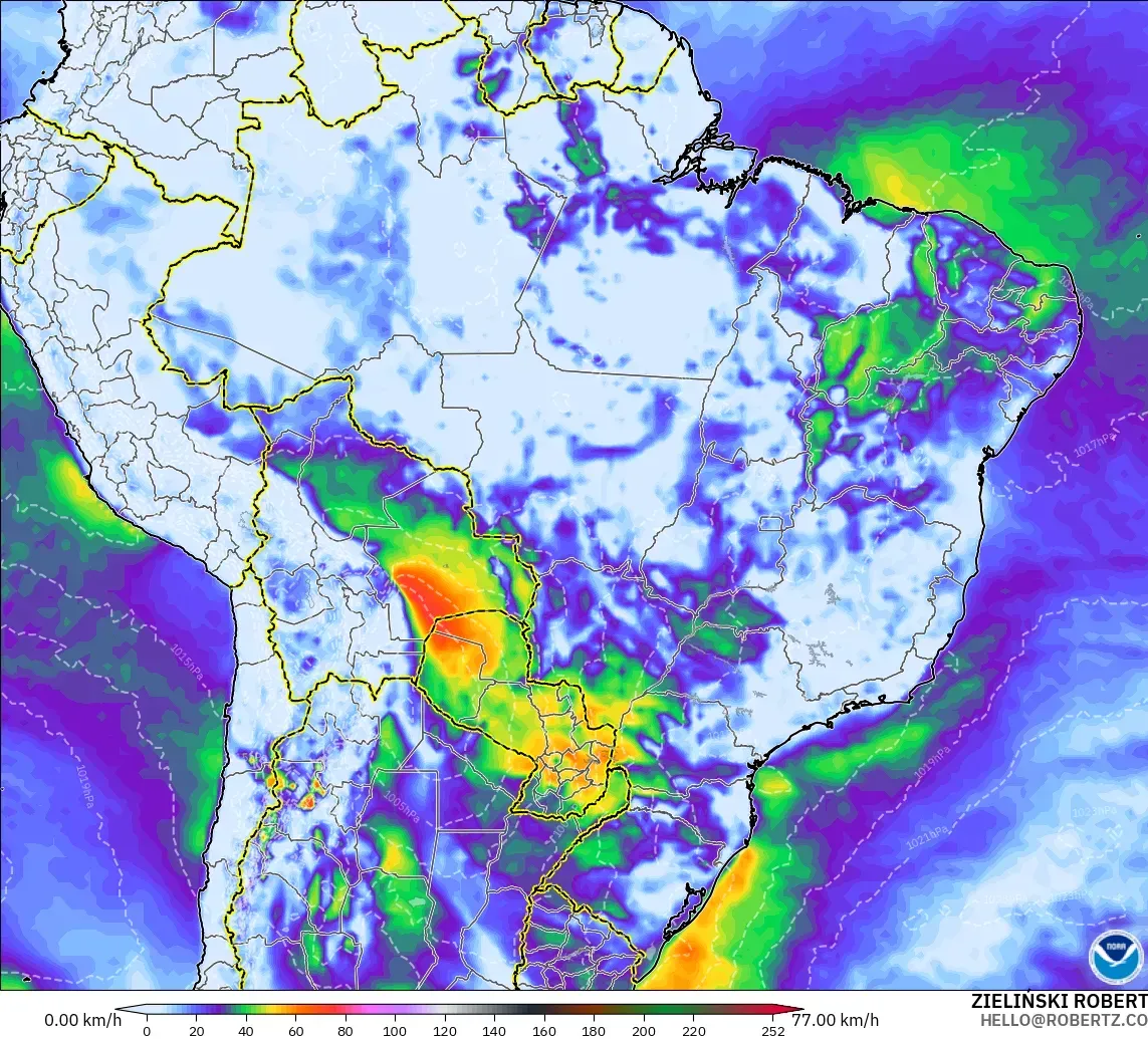 GFS model - Brazil, Wind Gusts