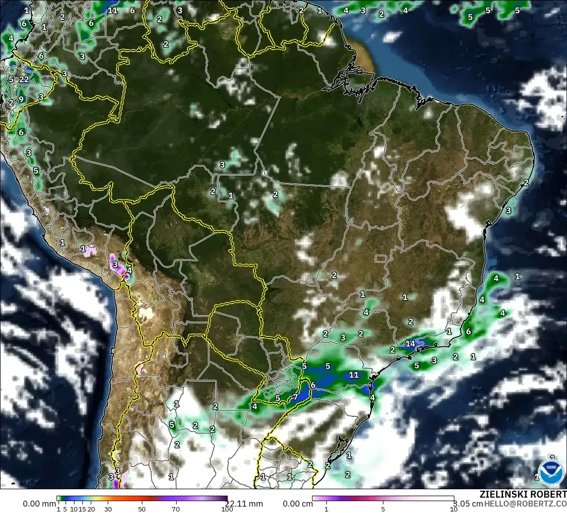 GFS model - Brazil, Precipitation, Clouds, and Pressure