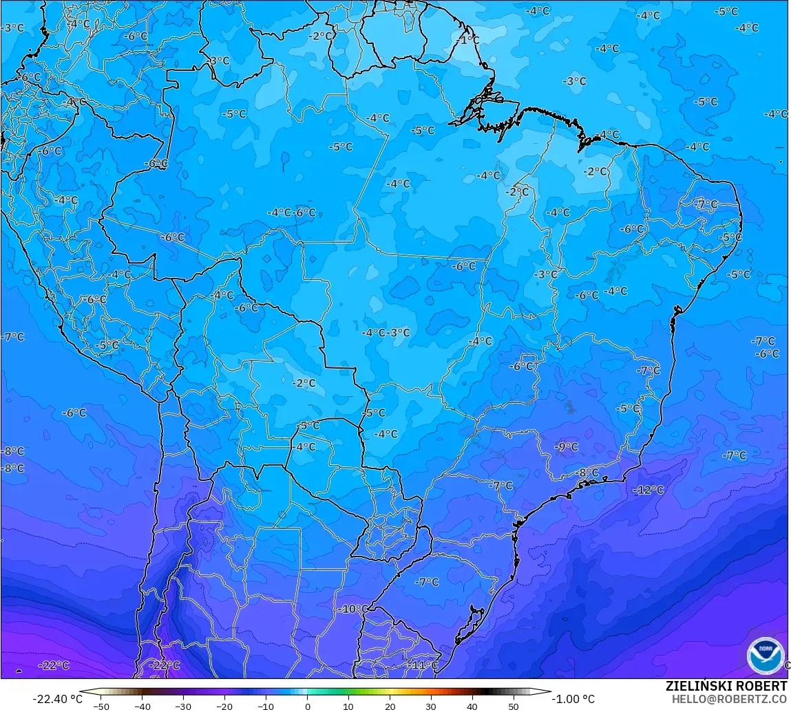 GFS model - Brazil, Temperature at 500hPa