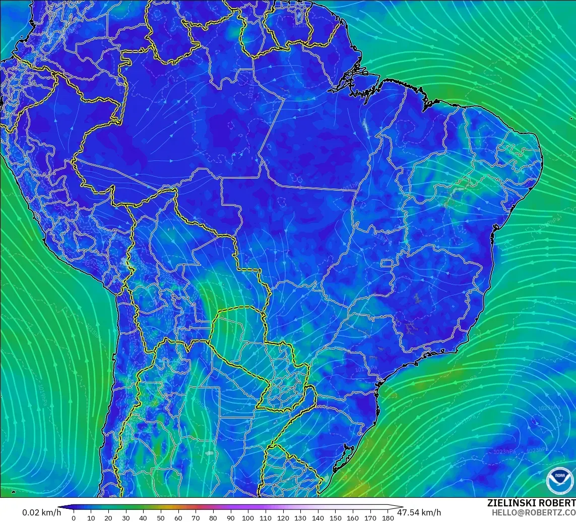 GFS model - Brazil, Wind at 10m