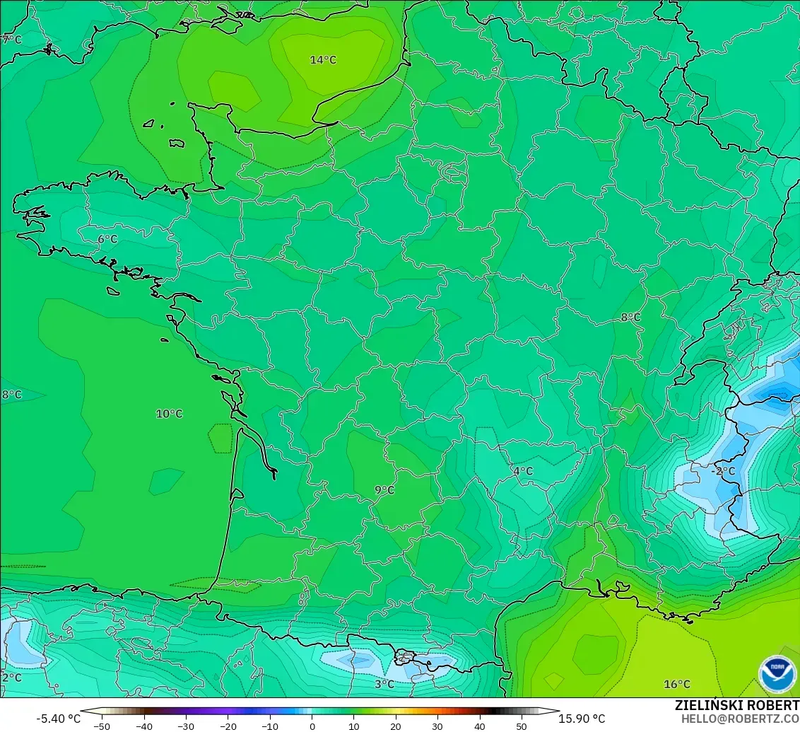 GFS model - France, Dewpoint at 2m