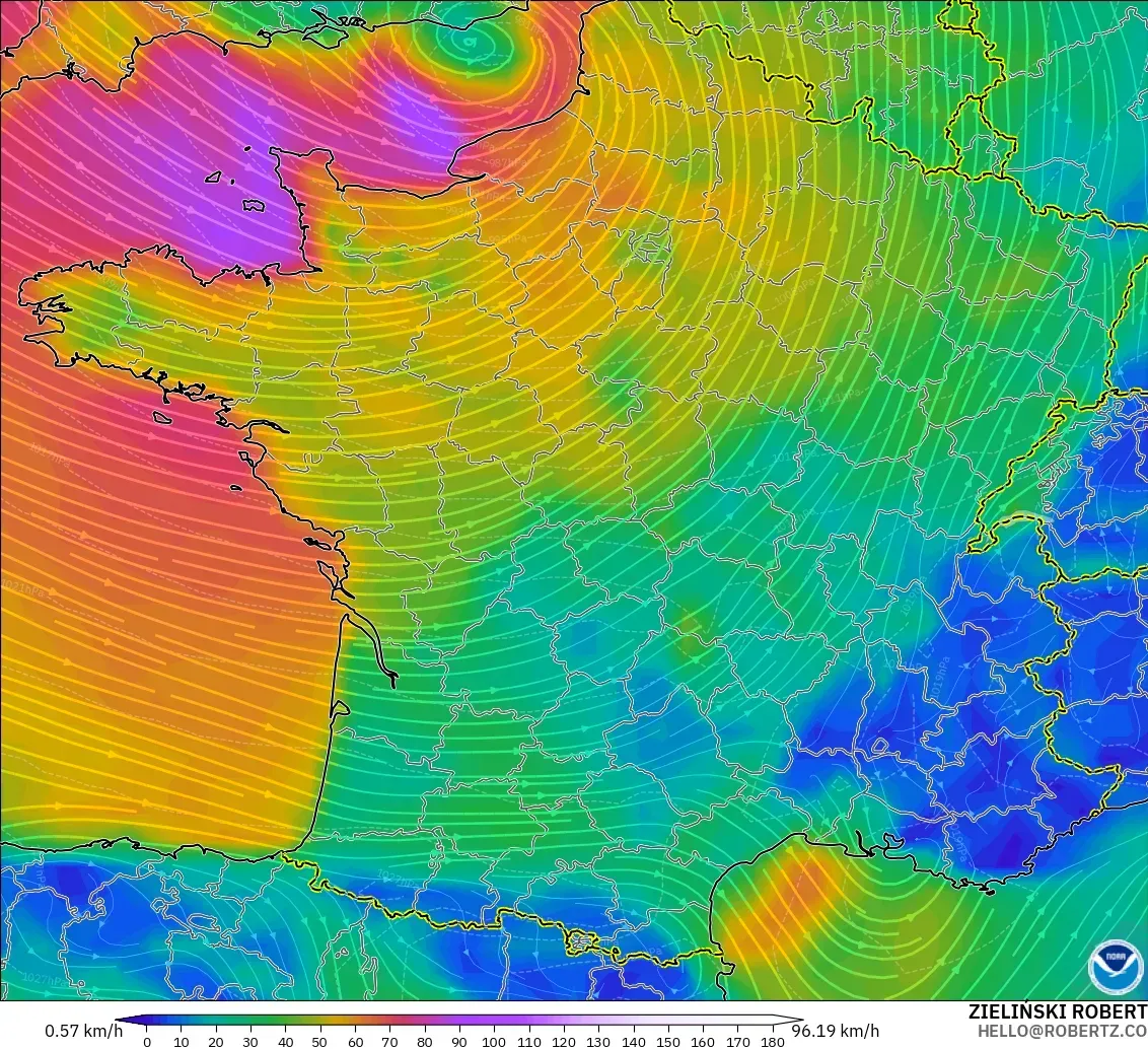 GFS model - France, Wind at 10m