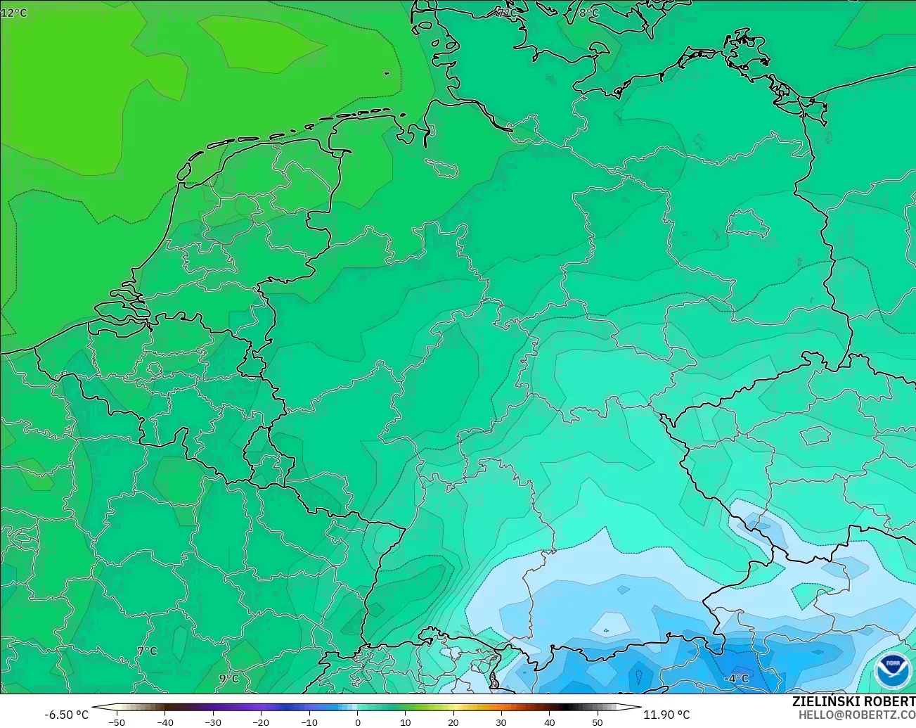 GFS model - Germany, Dewpoint at 2m