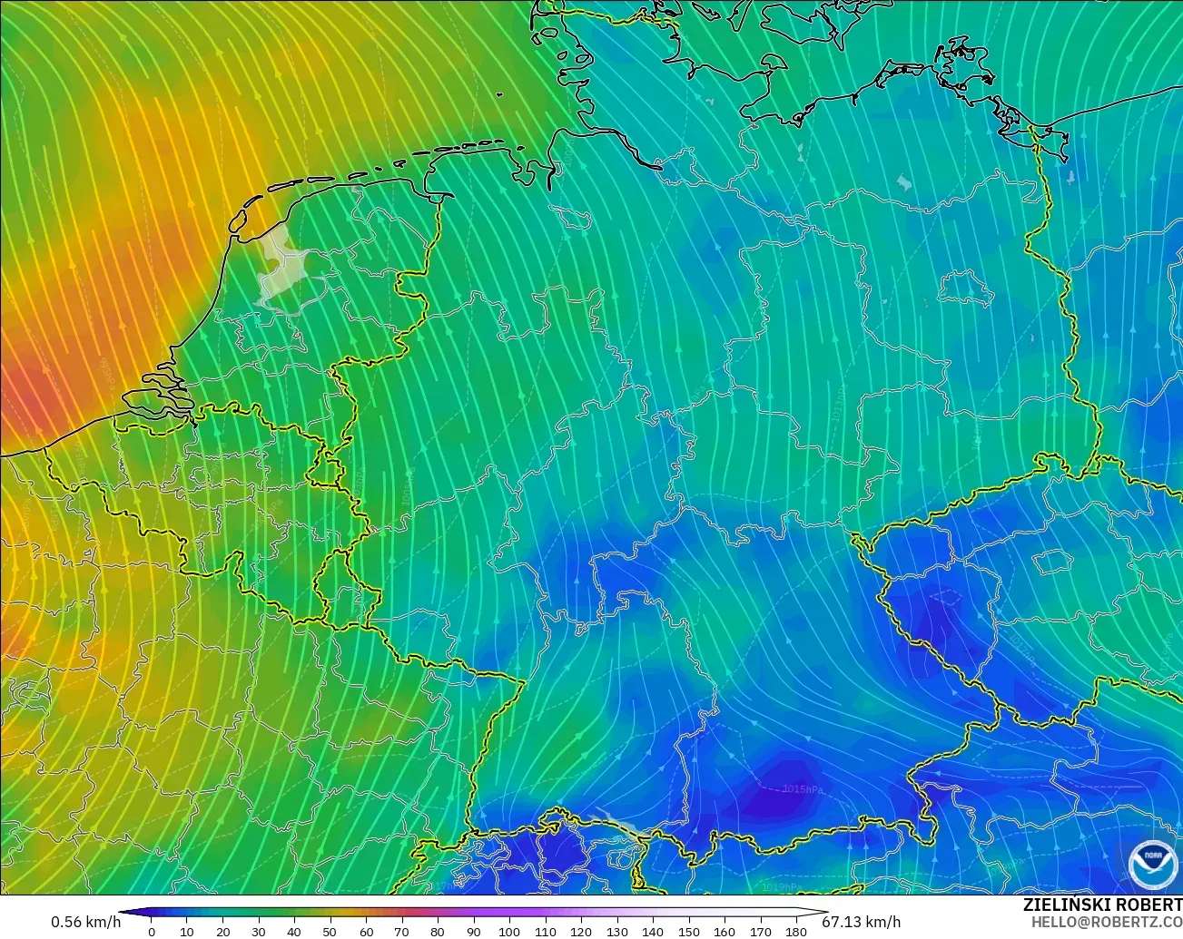 GFS model - Germany, Wind at 10m
