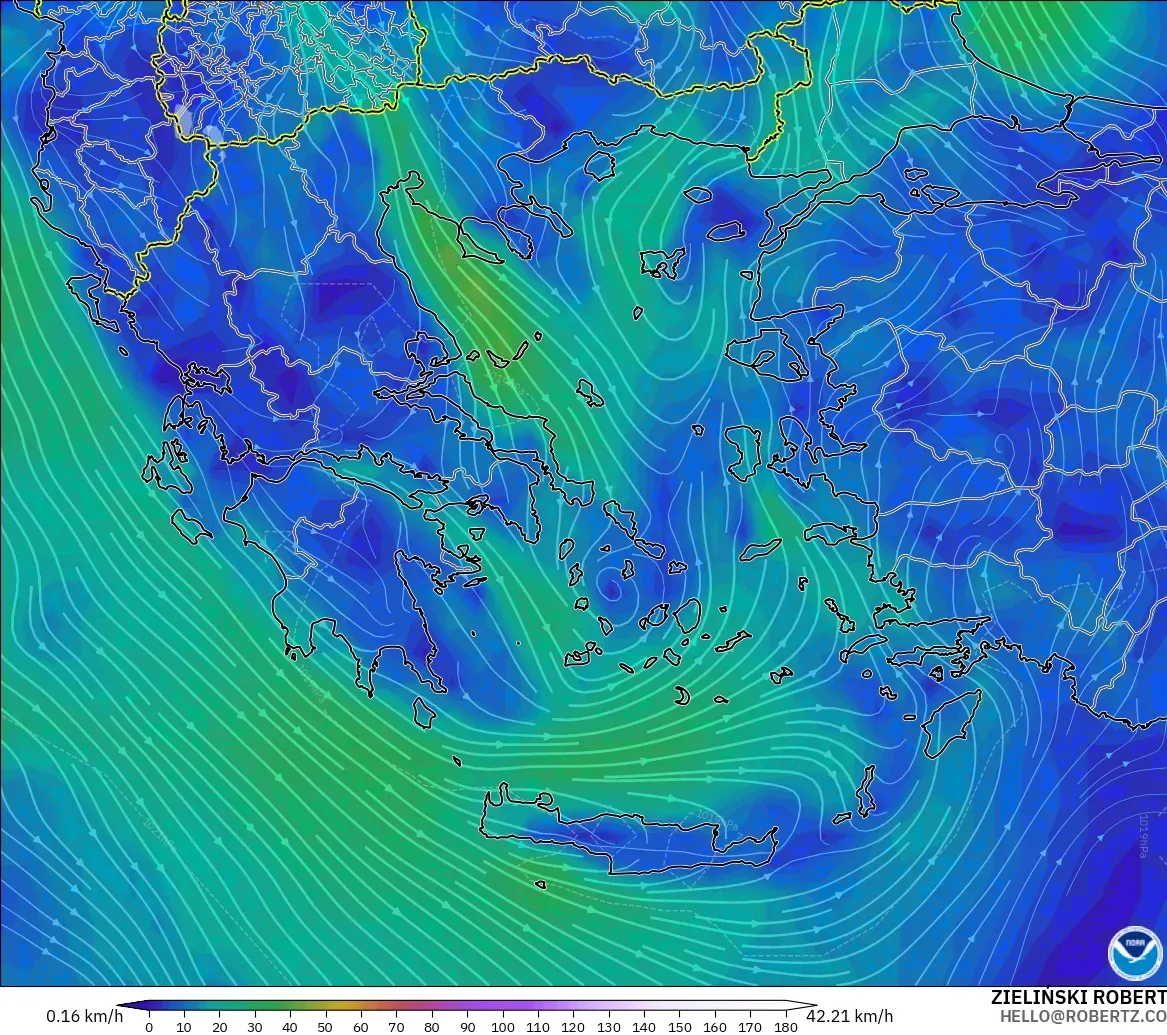 GFS model - Greece, Wind at 10m