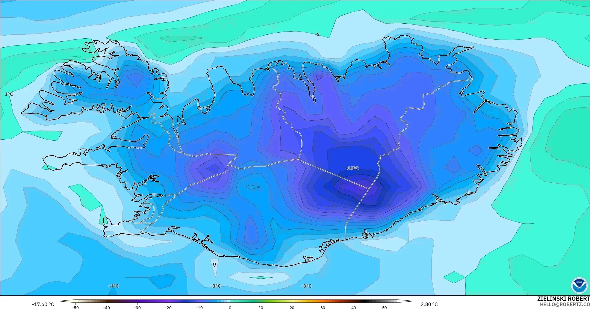 GFS model - Iceland, Dewpoint at 2m
