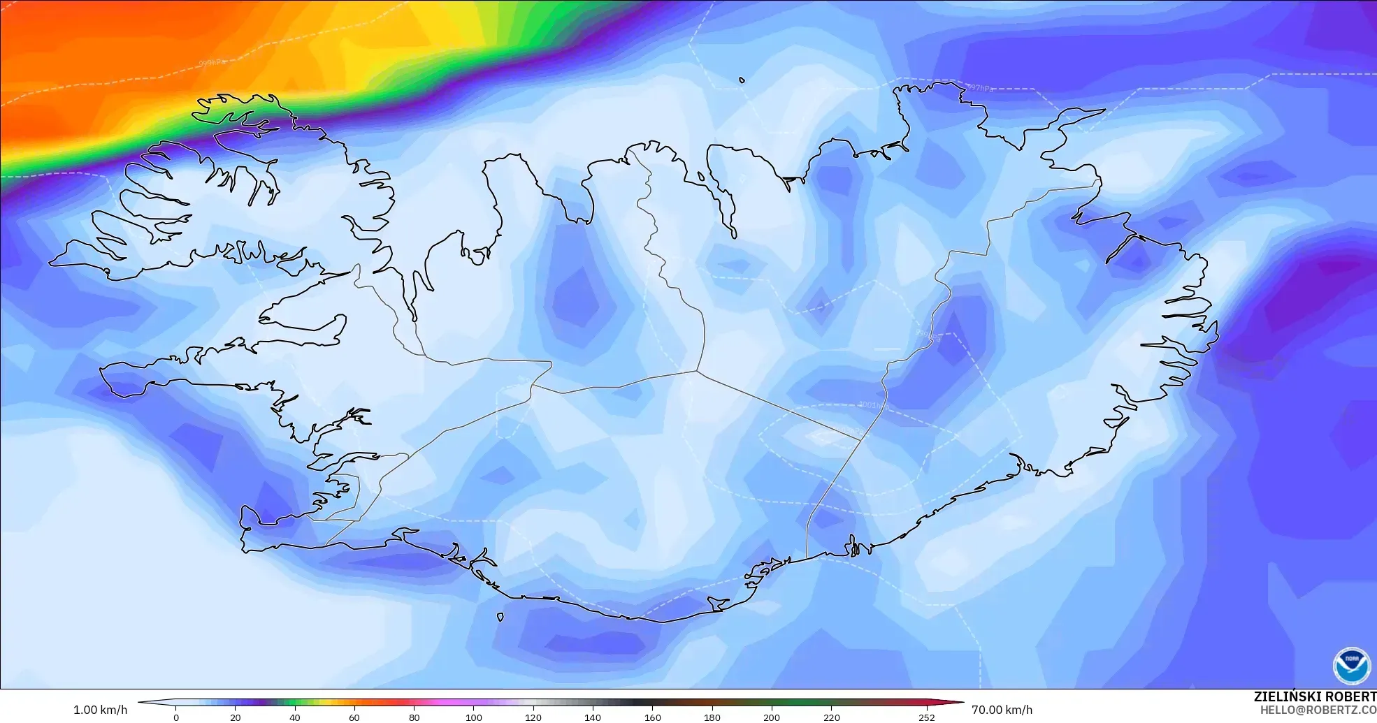 GFS model - Iceland, Wind Gusts