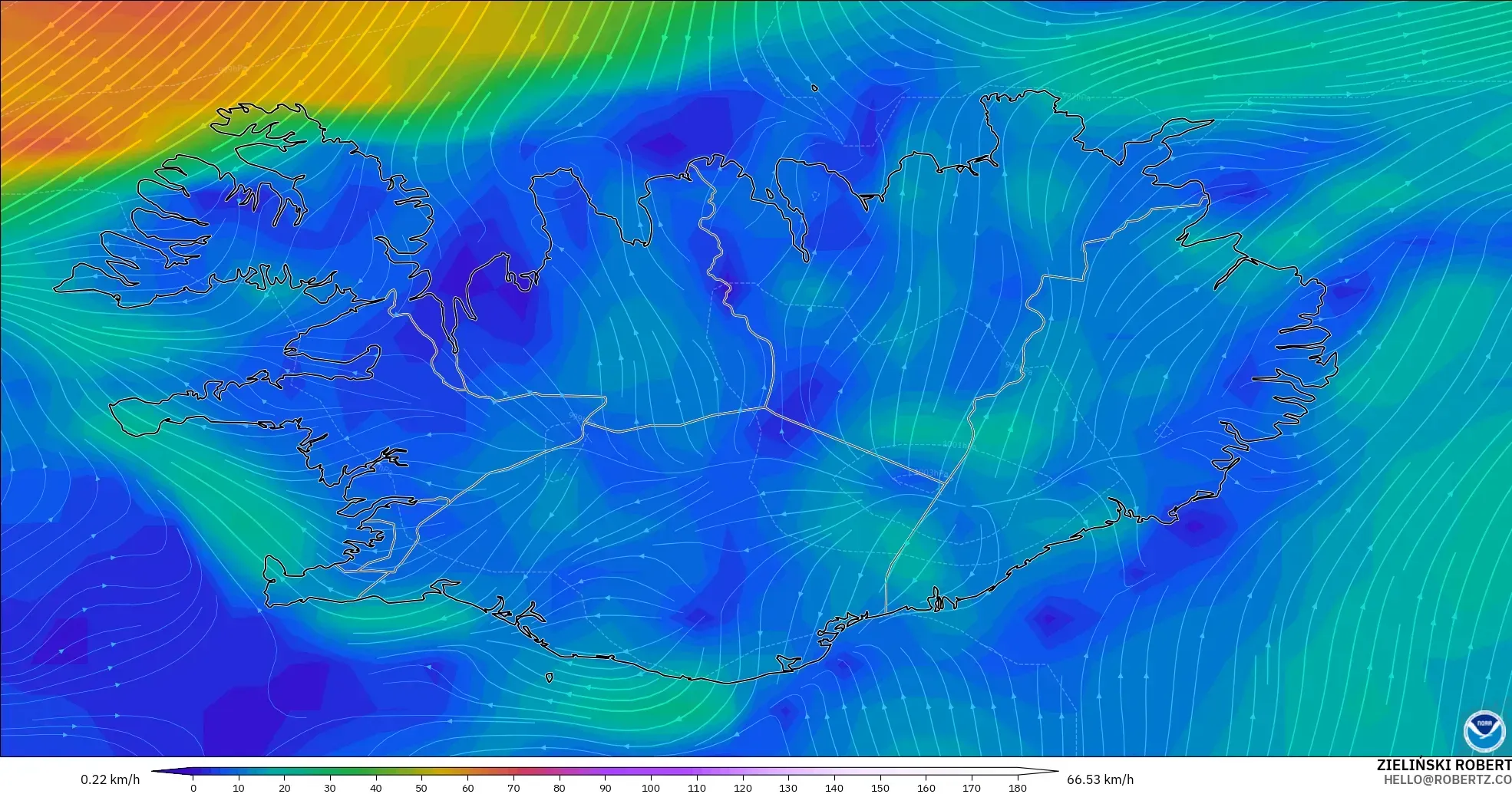 GFS model - Iceland, Wind at 10m
