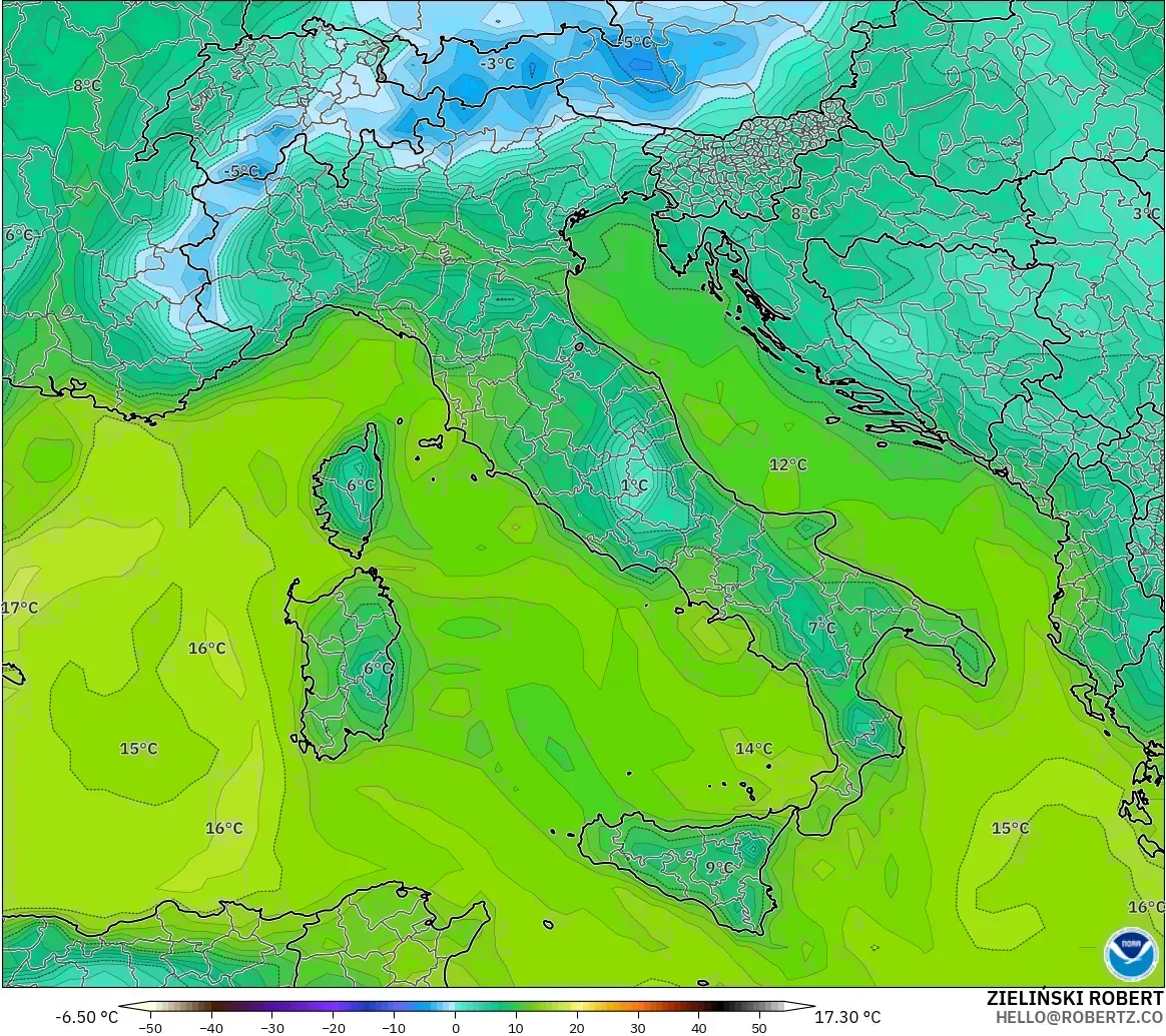 GFS model - Italy, Dewpoint at 2m