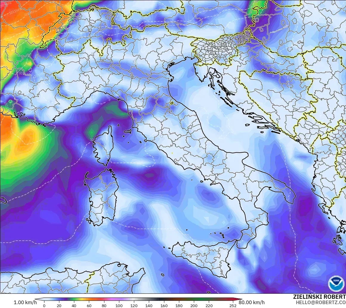 GFS model - Italy, Wind Gusts