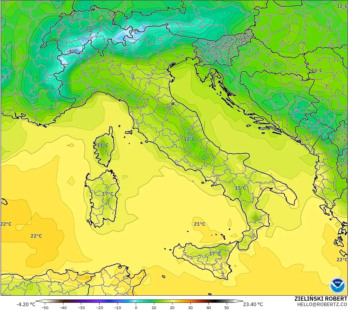 GFS model - Italy, Temperature at 2m