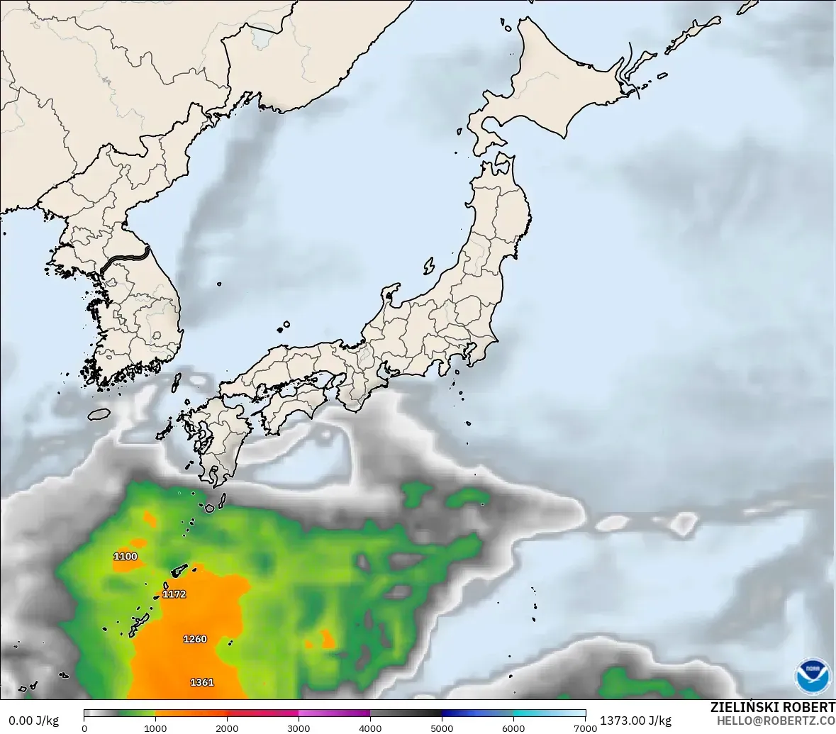 GFS model - Japan, CAPE