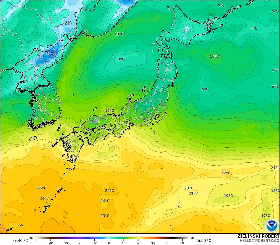 GFS model - Japan, Dewpoint at 2m