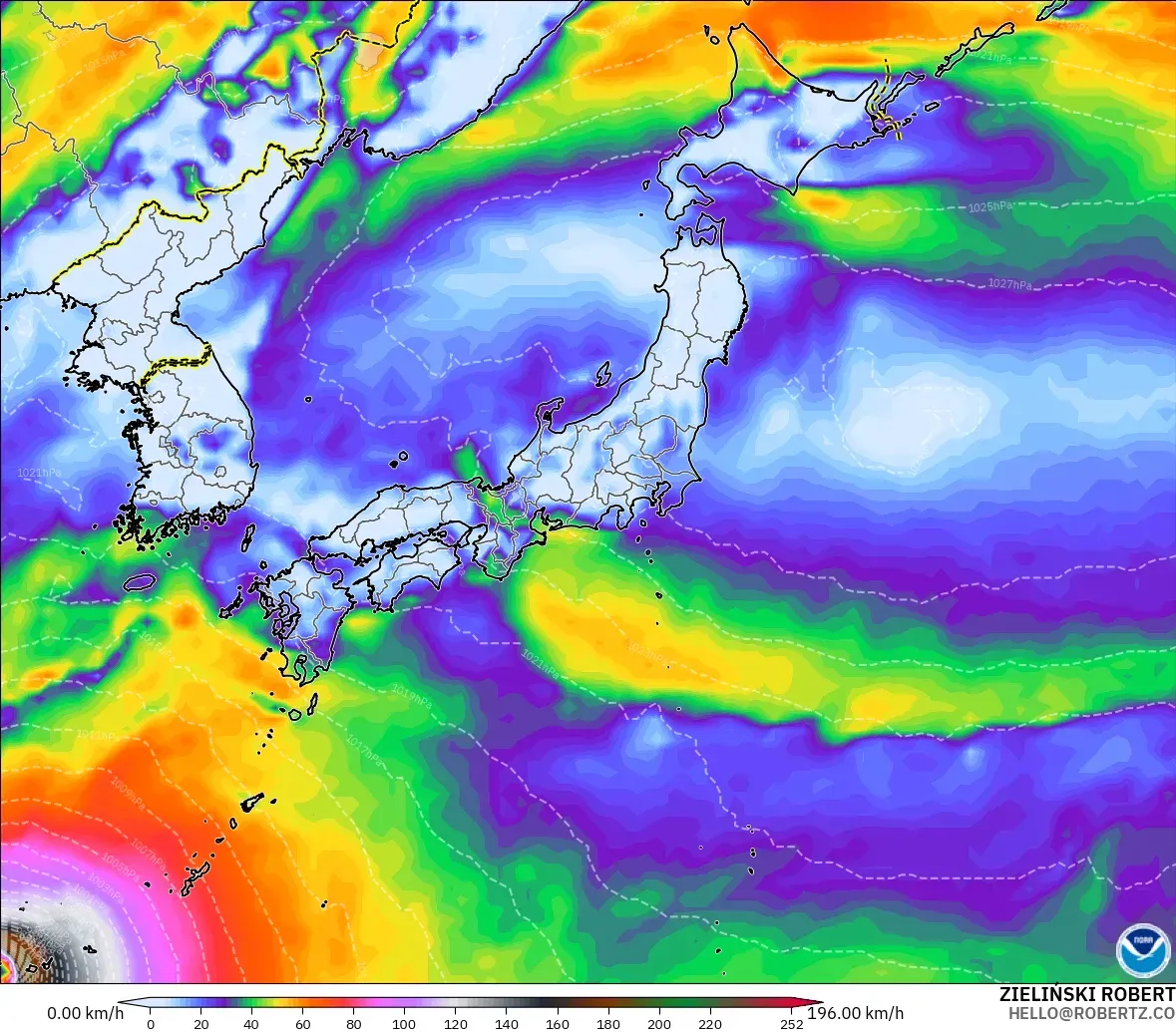 GFS model - Japan, Wind Gusts