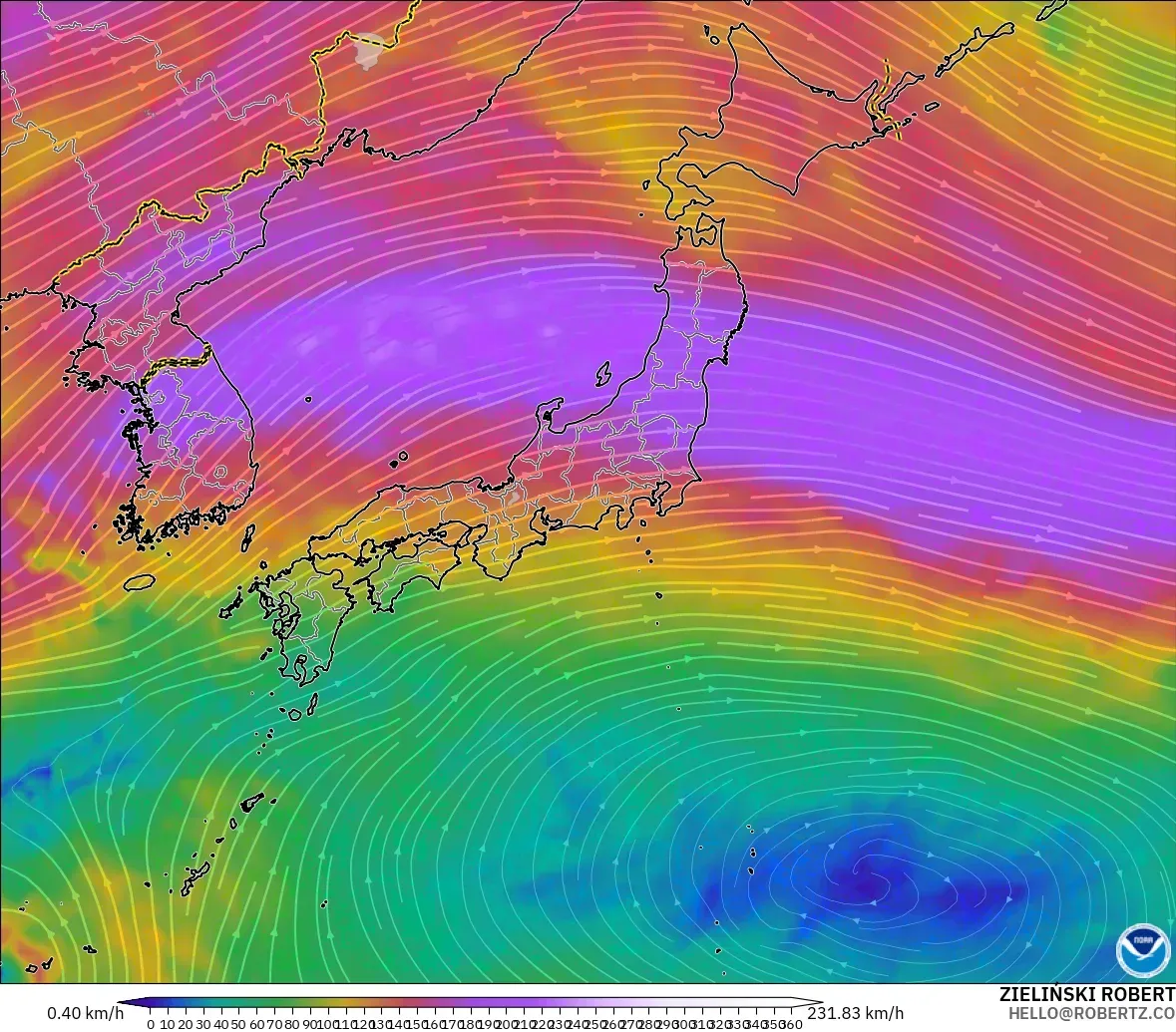 GFS model - Japan, Wind at 300hPa (jet stream)