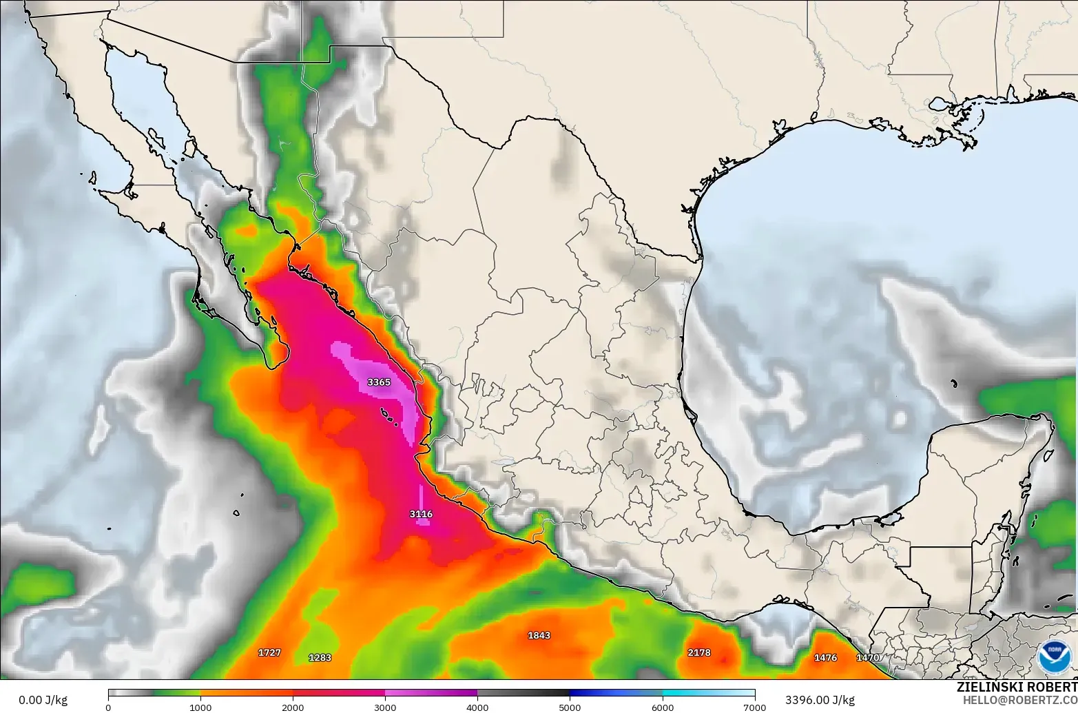 GFS model - Mexico, CAPE