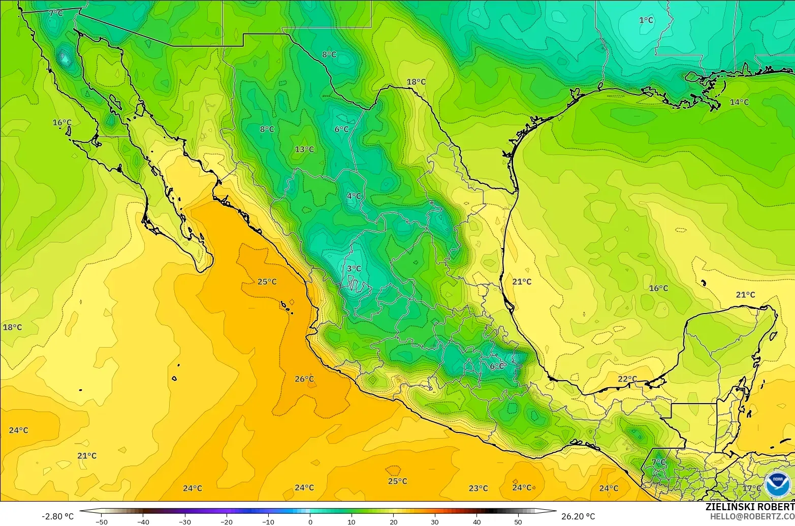 GFS model - Mexico, Dewpoint at 2m