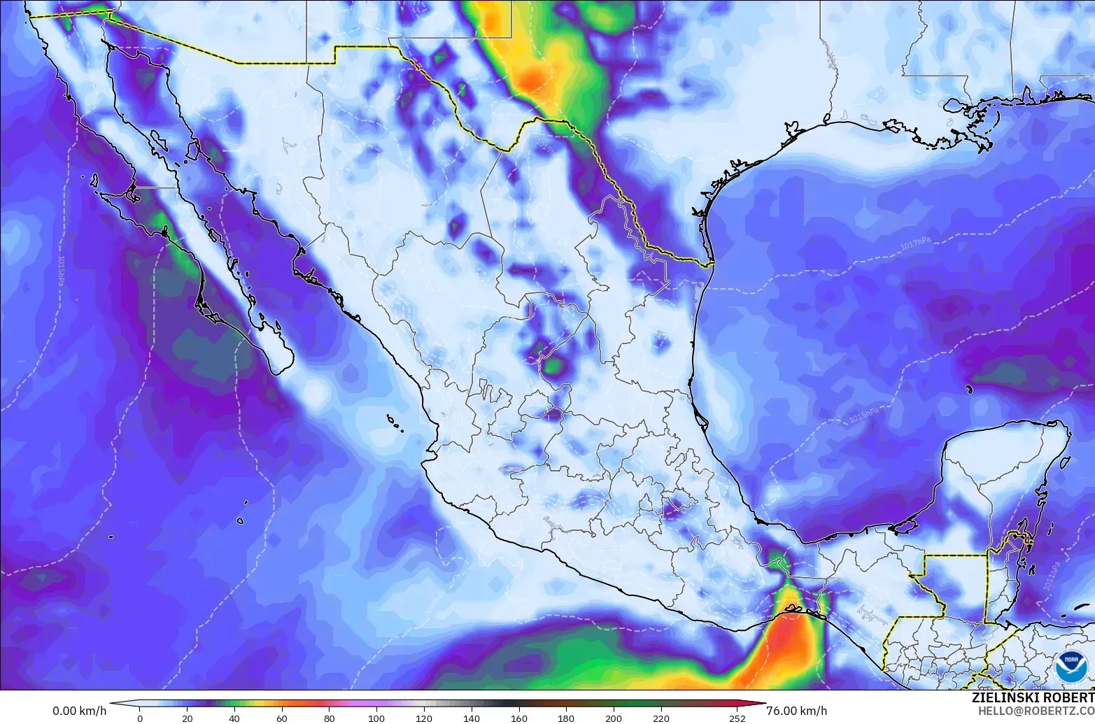 GFS model - Mexico, Wind Gusts