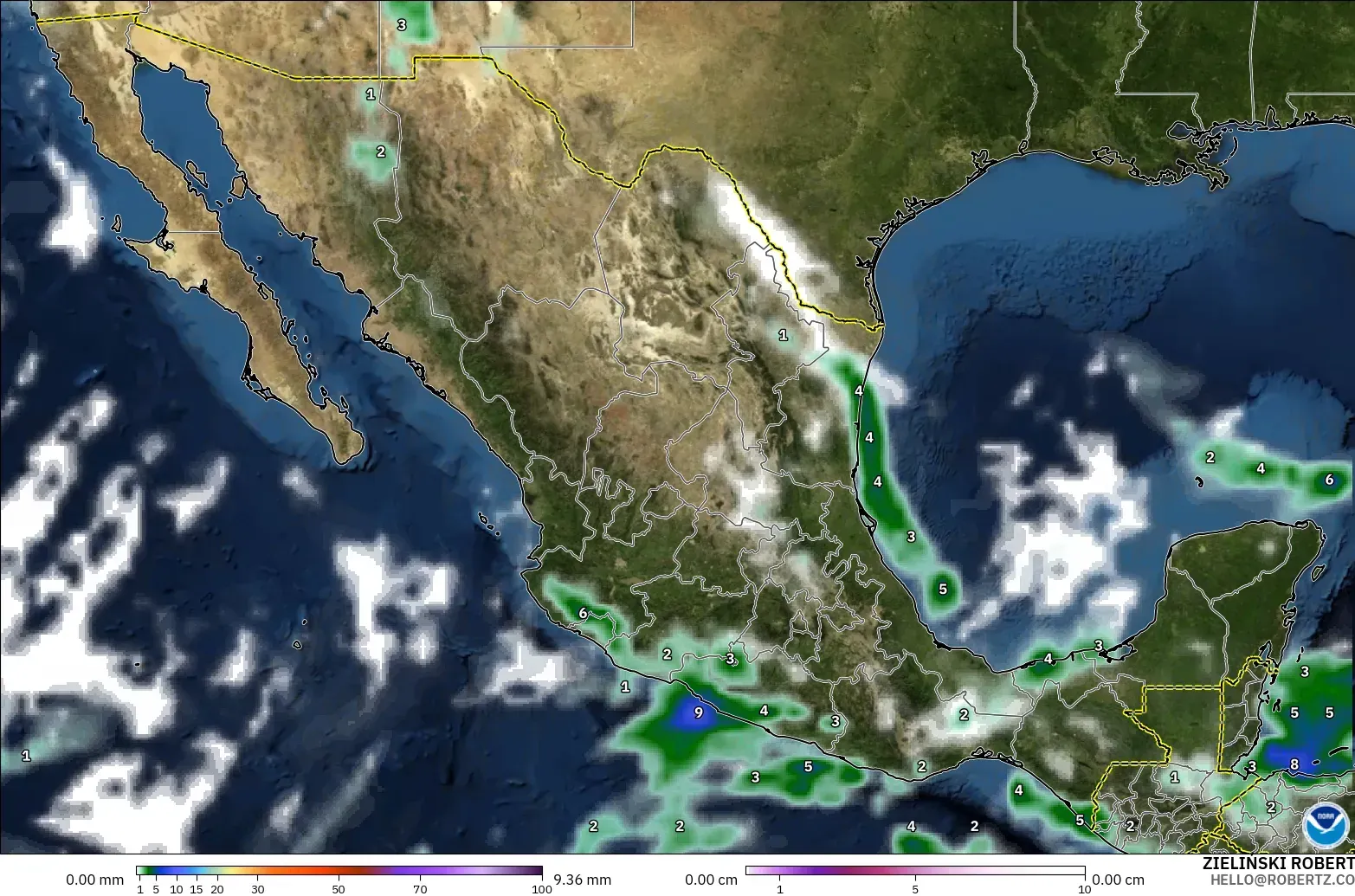 GFS model - Mexico, Precipitation, Clouds, and Pressure