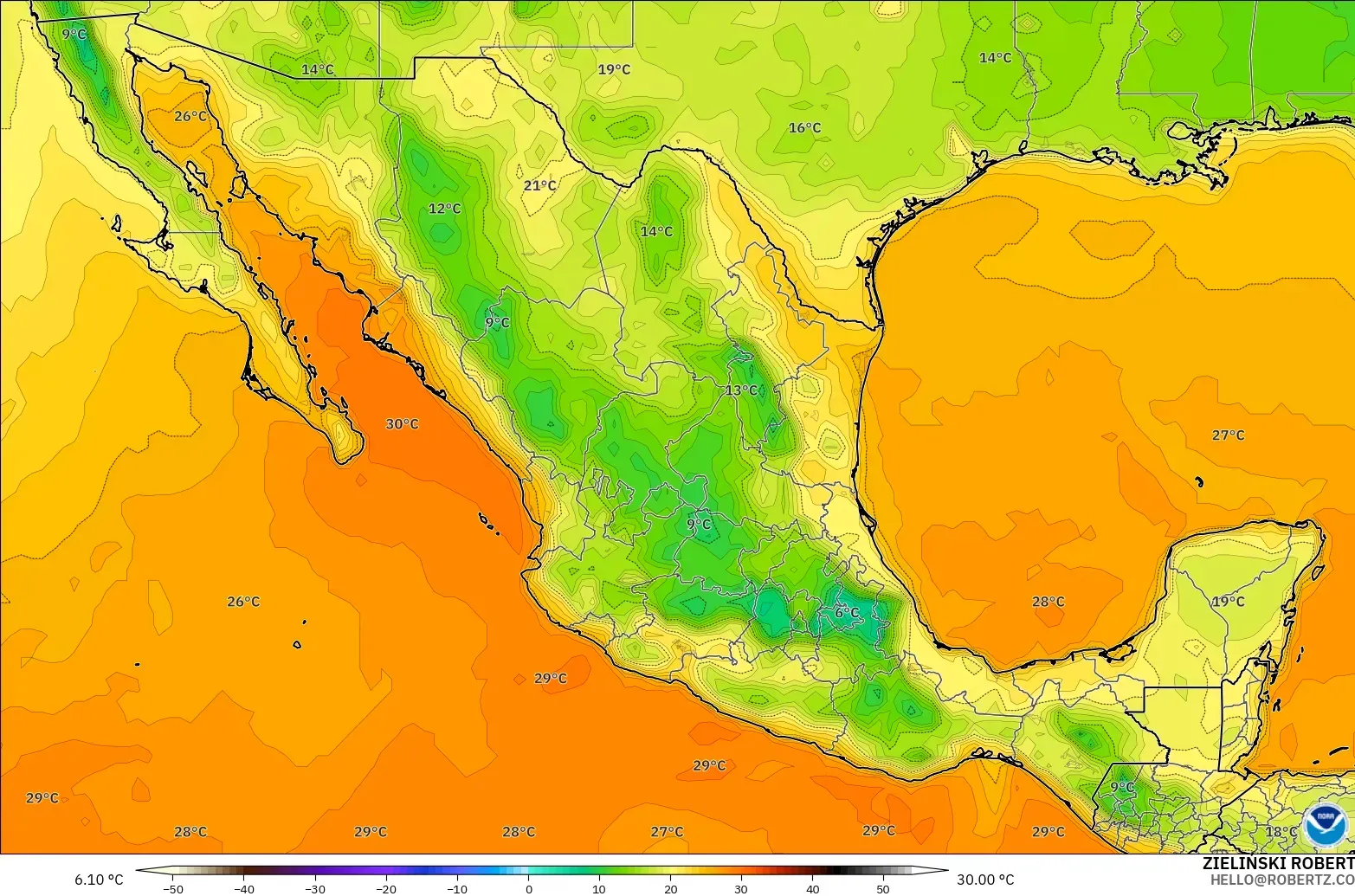 GFS model - Mexico, Temperature at 2m