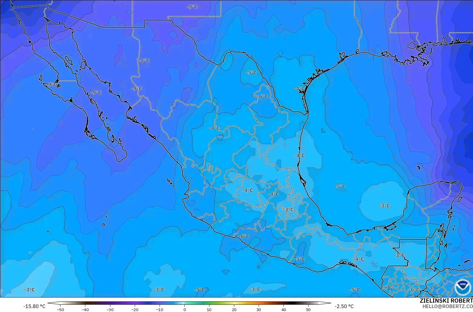 GFS model - Mexico, Temperature at 500hPa